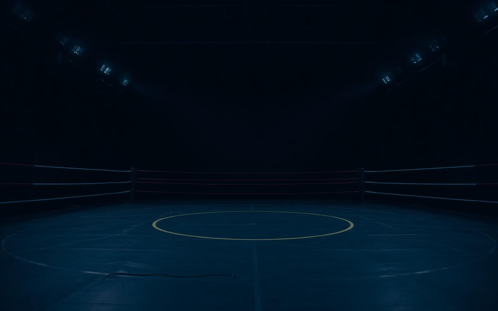 Wrestling mat under arena lights
